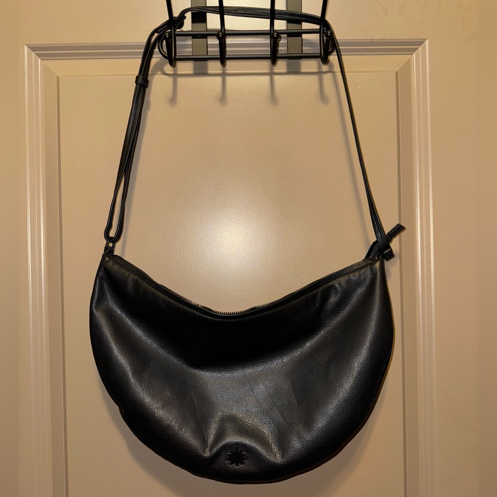House of Harlow 1960 Crescent Shaped Black Leather Crossbody Shoulder Purse Bag